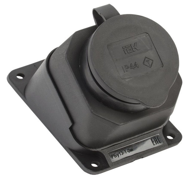 РБу13-1-0м Розетка с защитной крышкой угловая настенная ОМЕГА IP44 каучук IEK