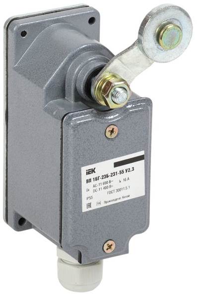 Выключатель концевой ВП 16Г-23Б-231-55 У2.3 рычаг с роликом/ход вправо/cамовозврат 1з+1р IP55 IEK