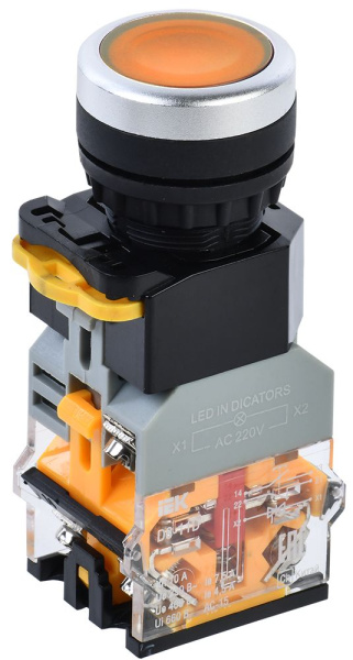 Кнопка управления D8-11D d=22мм 1з+1р с подсветкой желтая IEK