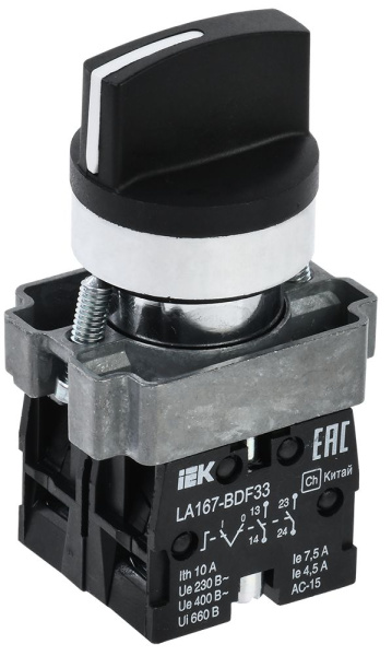 Переключатель LA167-BDF33 на 3 положения 2з черный IEK