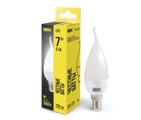 Лампа светодиодная CB35 свеча на ветру 7Вт 230В 3000К E14 IEK