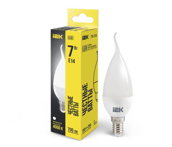 Лампа светодиодная CB35 свеча на ветру 7Вт 230В 4000К E14 IEK