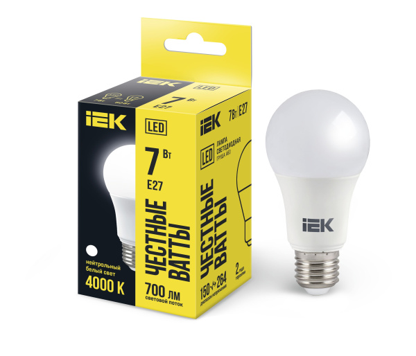 Лампа светодиодная A60 шар 7Вт 230В 4000К E27 IEK