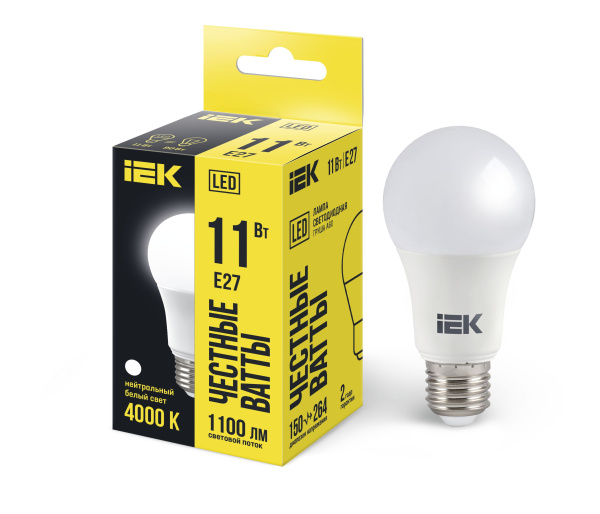 Лампа светодиодная A60 шар 11Вт 230В 4000К E27 IEK