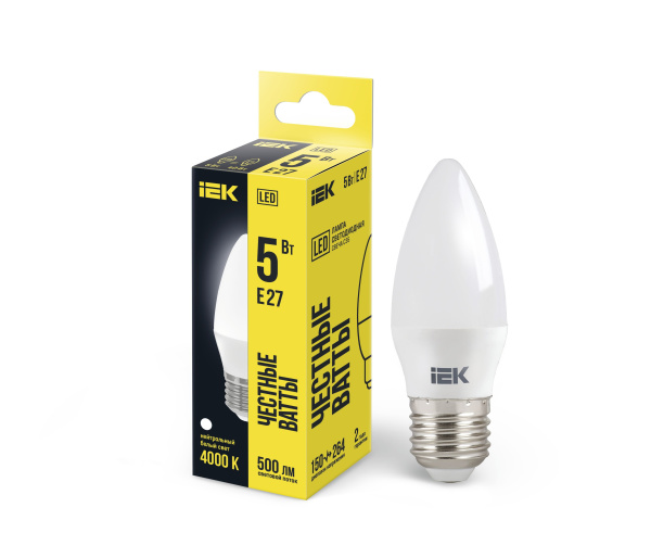 Лампа светодиодная C35 свеча 5Вт 230В 4000К E27 IEK
