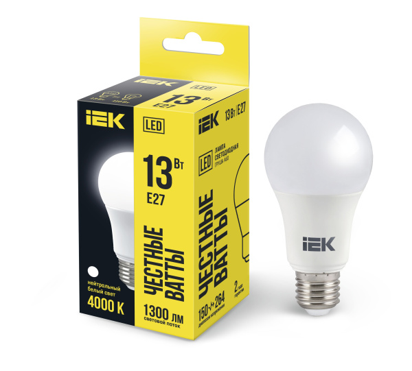 Лампа светодиодная A60 шар 13Вт 230В 4000К E27 IEK