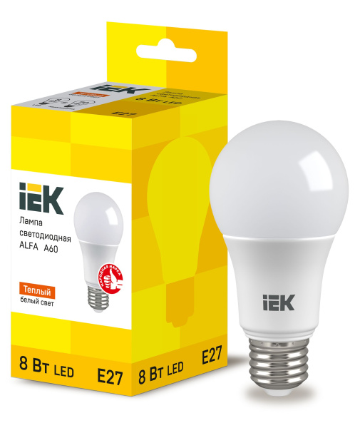 Лампа светодиодная ALFA A60 груша 8Вт 230В 3000К E27 IEK
