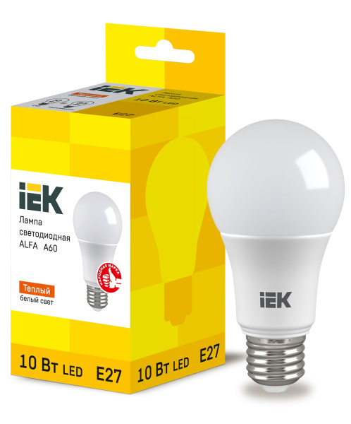 Лампа светодиодная ALFA A60 груша 10Вт 230В 3000К E27 IEK