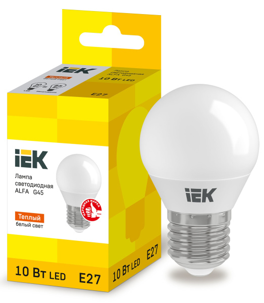 Лампа светодиодная ALFA G45 шар 10Вт 230В 3000К E27 IEK