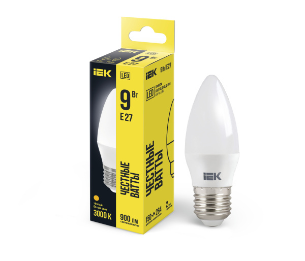 Лампа светодиодная C35 свеча 9Вт 230В 3000К E27 IEK