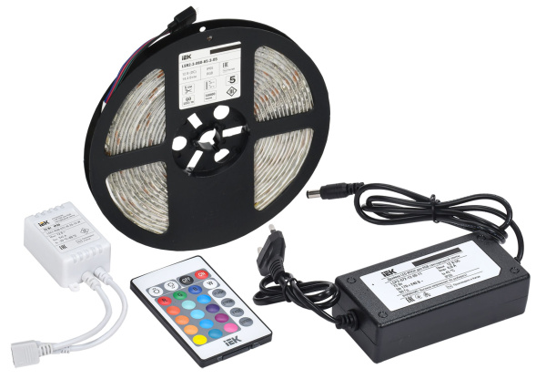 Комплект светодиодной подсветки "Сделай сам" (лента LED 5м LSR-5050RGB60-14,4-IP65-12В + драйвер + контроллер) IEK