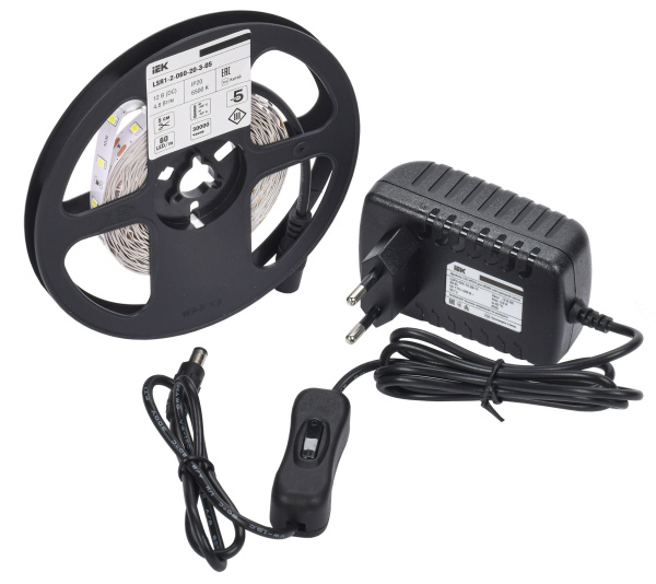 Комплект светодиодной подсветки "Сделай сам" (лента LED 5м LSR-2835W60-4,8-IP20-12В + драйвер + выключатель) IEK