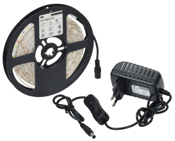 Комплект светодиодной подсветки "Сделай сам" (лента LED 5м LSR-2835W60-4,8-IP65-12В + драйвер + выключатель) IEK