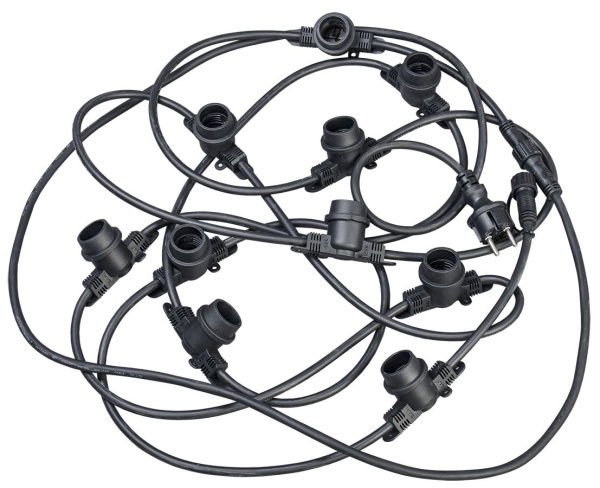 LIGHTING Гирлянда белт-лайт 5м 15 патронов E27 без ламп IP65 черный шнур 2м 230В транзит IEK