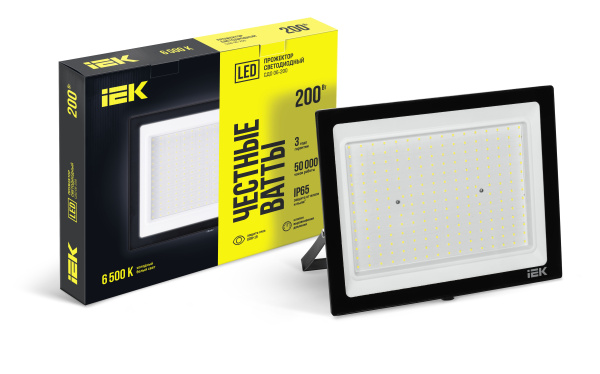 Прожектор СДО 06-200 светодиодный черный IP65 6500 K IEK