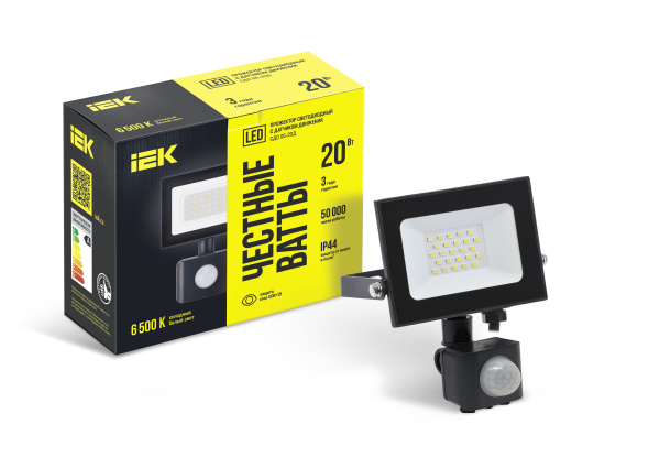 Прожектор СДО 06-20Д светодиодный черный с ДД IP54 6500K IEK