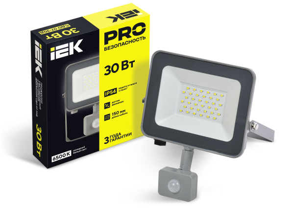 Прожектор светодиодный СДО 07-30Д с датчиком движения IP54 серый IEK