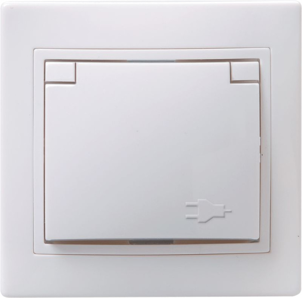 Розетка 1-местная РСбш10-3-КБ с заземляющим контактом с защитной шторкой с крышкой 16А КВАРТА белый IEK