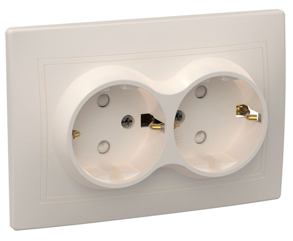 Розетка 2-местная РСш12-3-ККм с заземляющим контактом с защитной шторкой 16А КВАРТА кремовый IEK