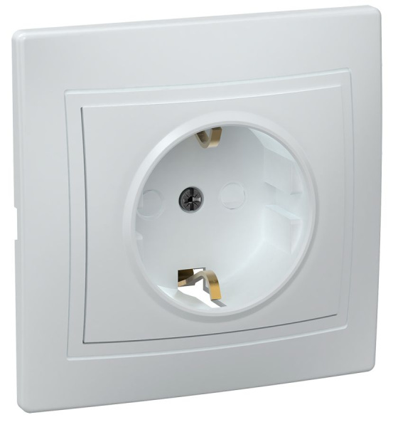 Розетка 1-местная РСш10-3-КБ с заземляющим контактом с защитной шторкой 16А керамика КВАРТА белый IEK