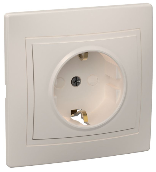 Розетка 1-местная РСш10-3-Км с заземляющим контактом с защитной шторкой 16А керамика КВАРТА кремовый IEK