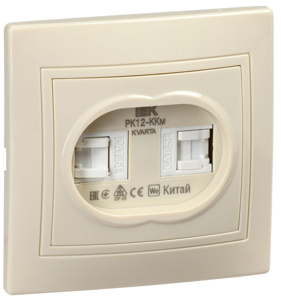 KVARTA Розетка 2-местная компьютерная РК12-ККм кремовый IEK