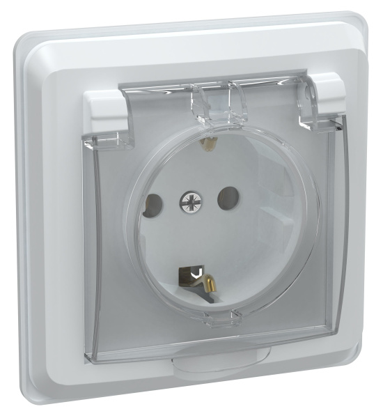 Розетка 1-местная РСбш10-3-ВБ с заземляющим контактом с защитной шторкой и крышкой 16А IP44 ВЕГА белый IEK