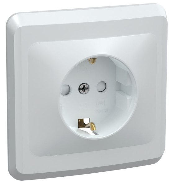 Розетка 1-местная РСш10-3-ВБ с заземляющим контактом с защитной шторкой 16А ВЕГА белый IEK