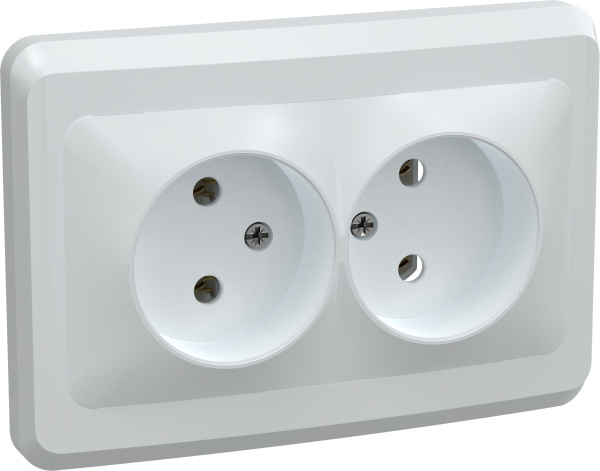 Розетка 2-местная РС12-2-ВБ без заземляющего контакта без защитной шторки 10А ВЕГА белый IEK