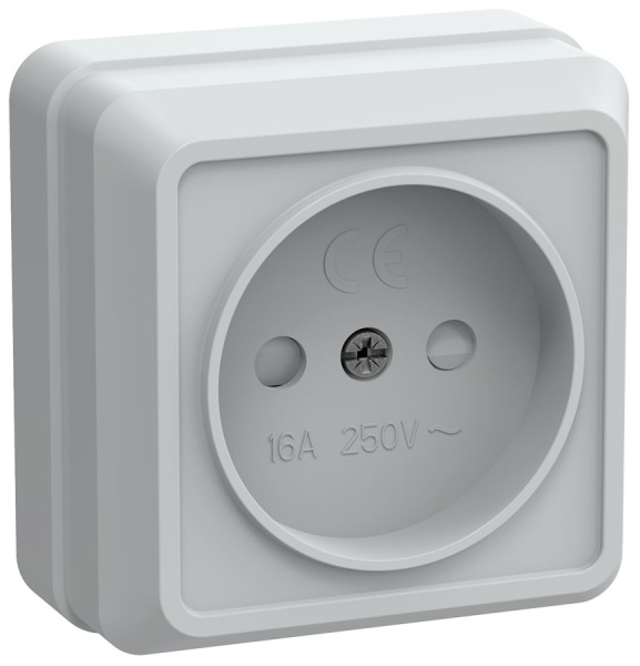 Розетка 1-местная для открытой установки РСш20-2-ОБ без заземляющего контакта с защитной шторкой 10А ОКТАВА белый IEK