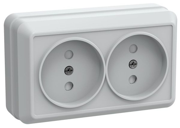 Розетка 2-местная для открытой установки РСш22-2-ОБ без заземляющего контакта с защитной шторкой 10А ОКТАВА белый IEK