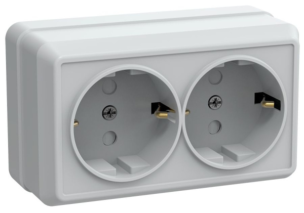 Розетка 2-местная для открытой установки РСш22-3-ОБ с заземляющим контактом с защитной шторкой 16А ОКТАВА белый IEK