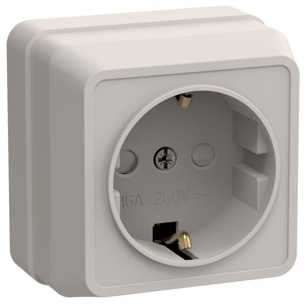 Розетка 1-местная для открытой установки РСш20-3-ОКм с заземляющим контактом с защитной шторкой 16А ОКТАВА кремовый IEK