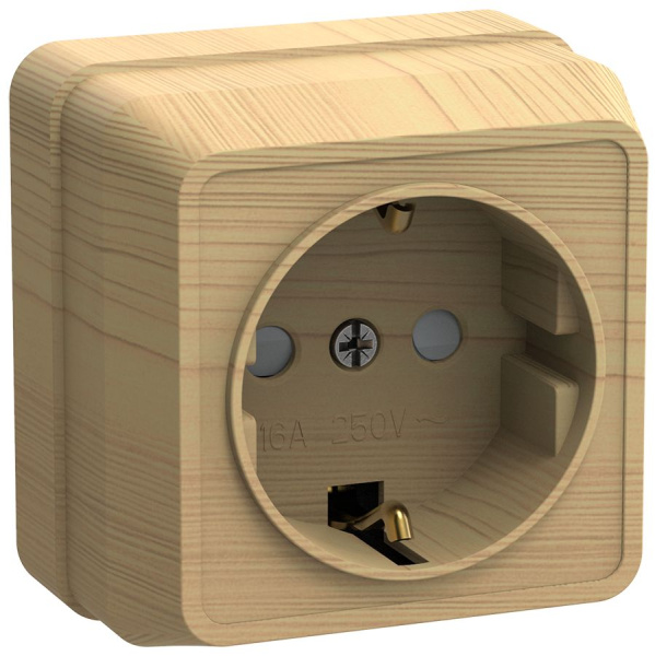Розетка 1-местная для открытой установки РСш20-3-ОС с заземляющим контактом с защитной шторкой 16А ОКТАВА сосна IEK