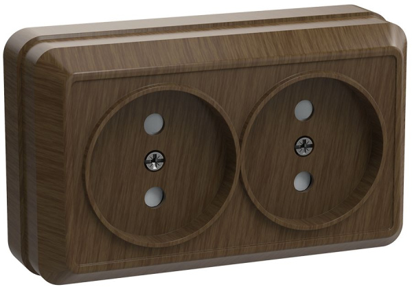 Розетка 2-местная для открытой установки РС22-2-ОД без заземляющего контакта 10А ОКТАВА дуб IEK
