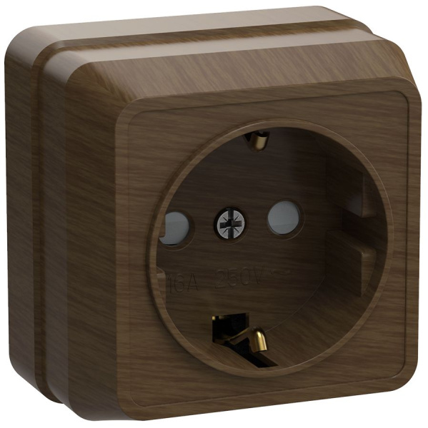 Розетка 1-местная для открытой установки РСш20-3-ОД с заземляющим контактом с защитной шторкой 16А ОКТАВА дуб IEK