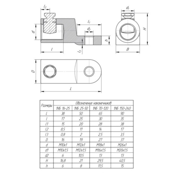 Наконечник болтовой 1НБ 150-240 (до 1 кВ) (5 шт/уп) Промрукав