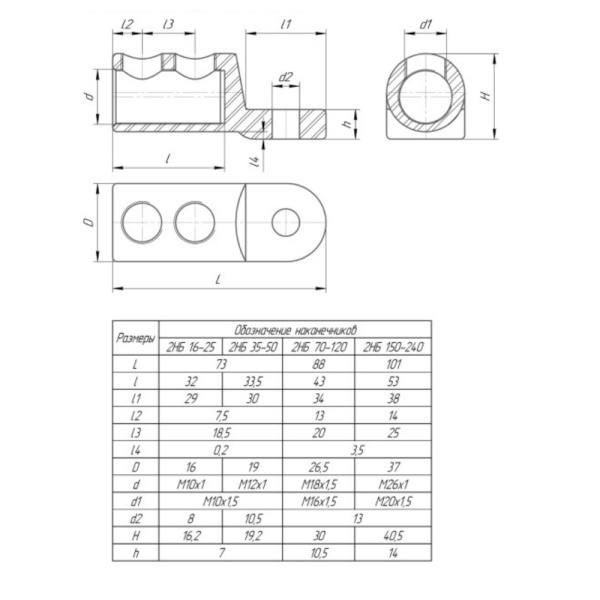Наконечник болтовой 2НБ 150-240 (до 10 кВ) (5 шт/уп) Промрукав