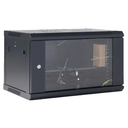 Настенный телекоммуникационный шкаф 19" 6U 550×400мм, дверь стекло, с задней стенкой, разборный, черный (RAL 9005) REXANT