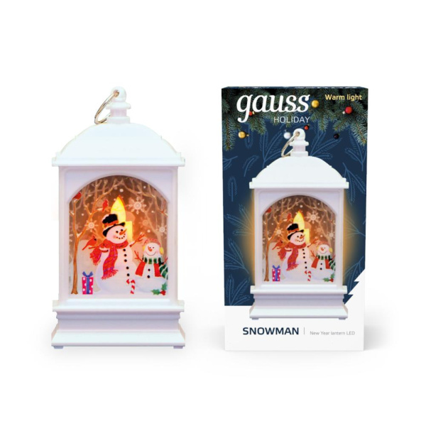 Фонарь новогодний светодиодный "Снеговик" Gauss серия Holiday, 0,1W, тёплый свет, белый, батарейки в комплекте, 1/100