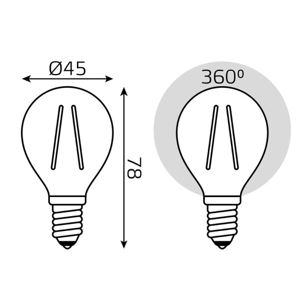 Лампа Gauss Filament Шар 7W 580lm 4100К Е14 LED 1/10/50