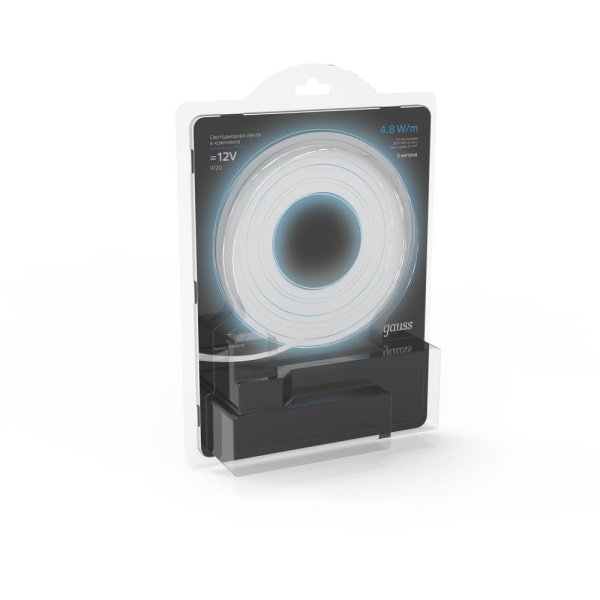 Лента Gauss LED Комплект 2835/60-SMD 4,8W 12V DC холодный белый IP20 (блистер 5м) 1/50