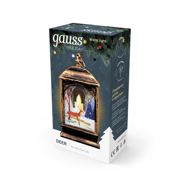 Фонарь новогодний светодиодный "Олененок" Gauss серия Holiday, 0,1W, тёплый свет,  бронзовый, батарейки в комплекте, 1/100