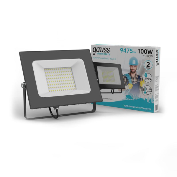 Прожектор светодиодный Gauss Elementary G2 100W 8995lm IP65 4000К черный 1/16
