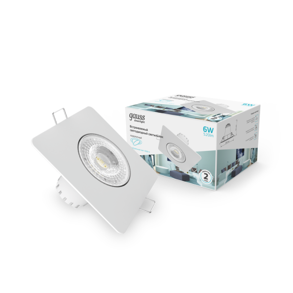 Светильник Gauss Downlight квадрат 6W 520lm 4000K 100-265V IP20 монтаж Ø65 90*56мм белый LED 1/40