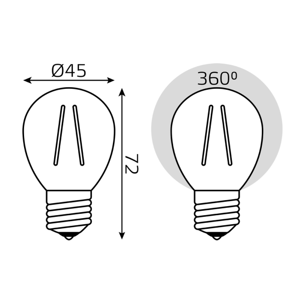 Лампа Gauss Filament Шар 5W 420lm 2700К Е27 LED 1/10/50