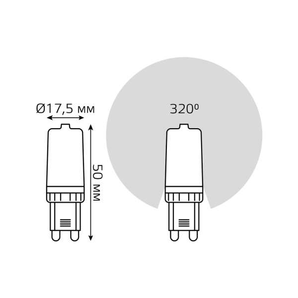 Лампа Gauss G9 AC185-265V 3,5W 460lm 3000K керамика LED 1/10/200