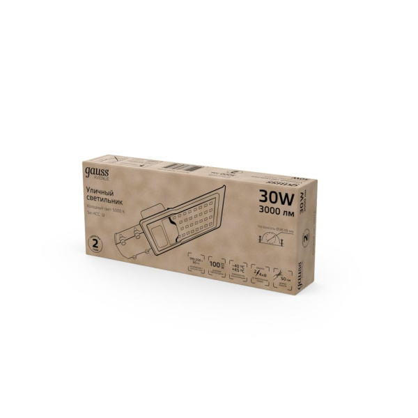 Светильник Уличный Gauss LED Avenue IP65 316*130*57 30W 3000lm 5000K 190-250V КСС "Ш" 1/20