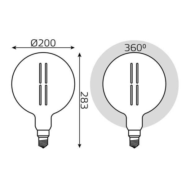 Лампа Gauss Filament G200 6W 330lm 4000К Е27 gray straight LED 1/6