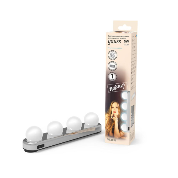 Светодиодный светильник Gauss MAKEUP MK002 5W 200lm 4xAA для зеркала1/12/48